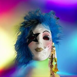 2012 Fancy Faces Signed Ceramic Hand Painted Mini Mask 5”x3” Mardi Gras Krewe